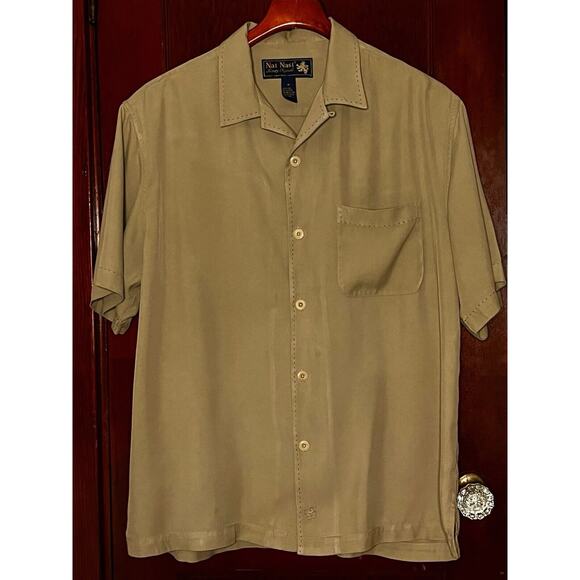 LOT OF 4 NAT NAST CAMP SHIRTS 1 LINEN 3 SILK FLAWS BLUE PINK BEIGE SIZE M - Picture 12 of 13